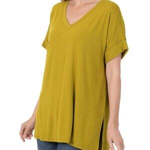 Zenana Olive Mustard Hi-Lo Casual Top X-Large- Comfy Fall- New
